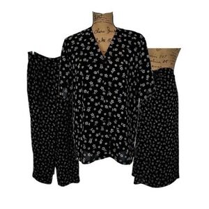 Vintage Pendleton Black Floral 3 Piece Set sz 12 Blouse Skirt Pants Cottagecore